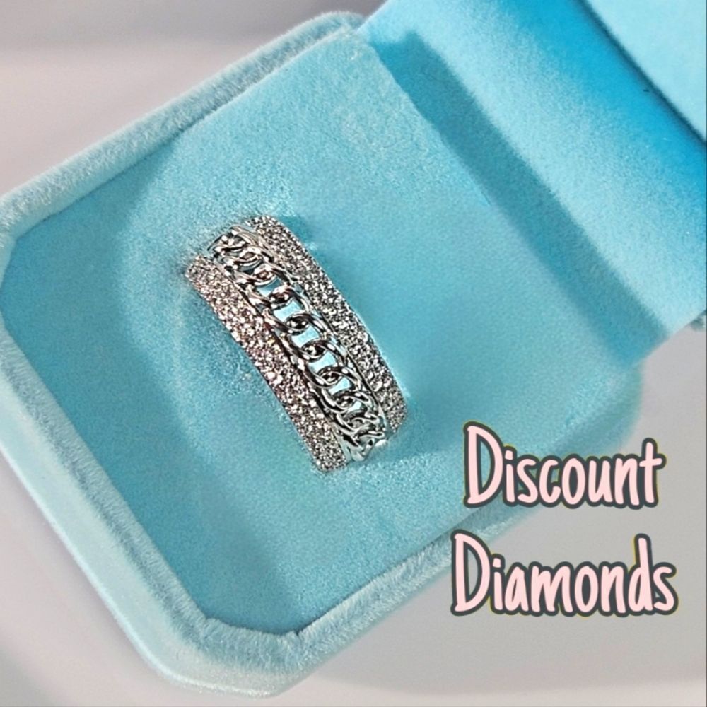 Clear White Baguette Diamond Cocktail Ring on 925 Sterling Silver 